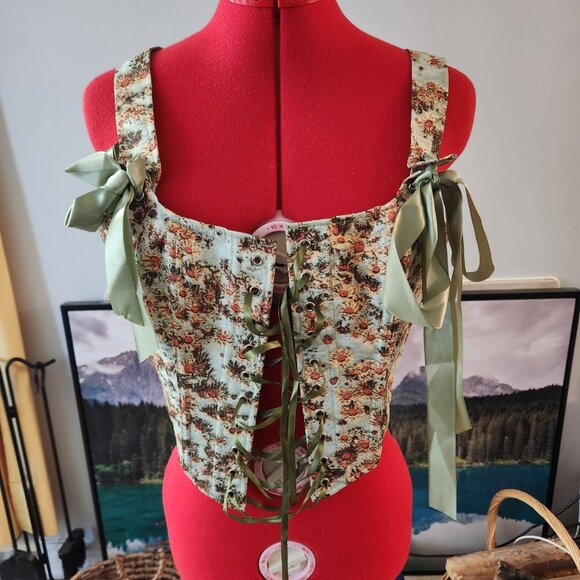 NWT Floral Lace-Up Corset Vest | Spring Court Garden | Size M/L - Picture 1 of 2